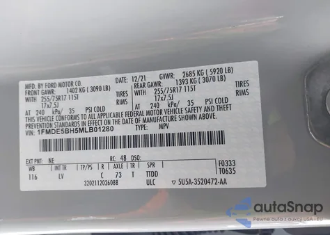 2021 Ford Bronco Big Bend из США, поврежденный, VIN 1FMDE5BH5MLB01280